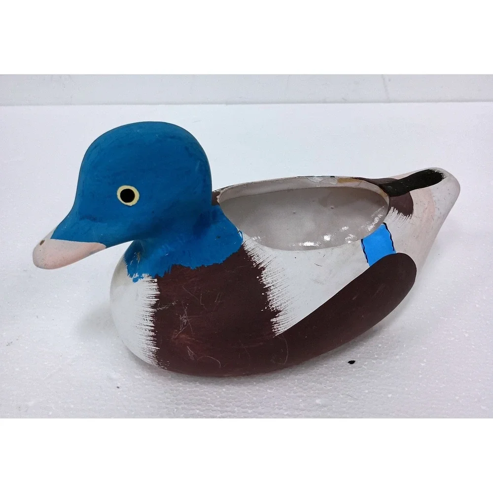 Vintage Mallard Duck Planter Flower Pot Ceramic Multi Color Farmhouse Decor